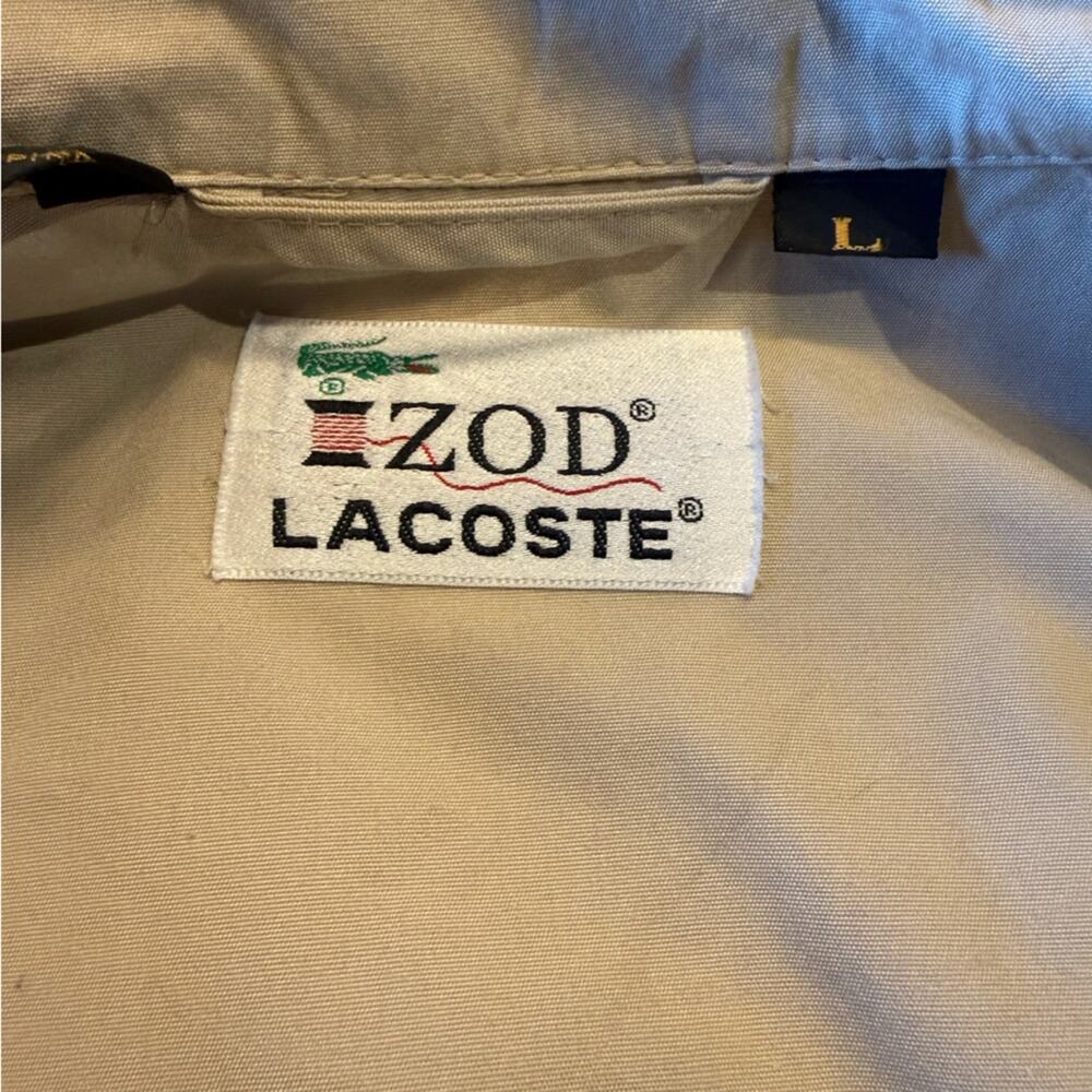Vintage Izod Lacoste Beige Jacket with Standing Button Collar ZipUp Mens Large - Picture 5 of 8